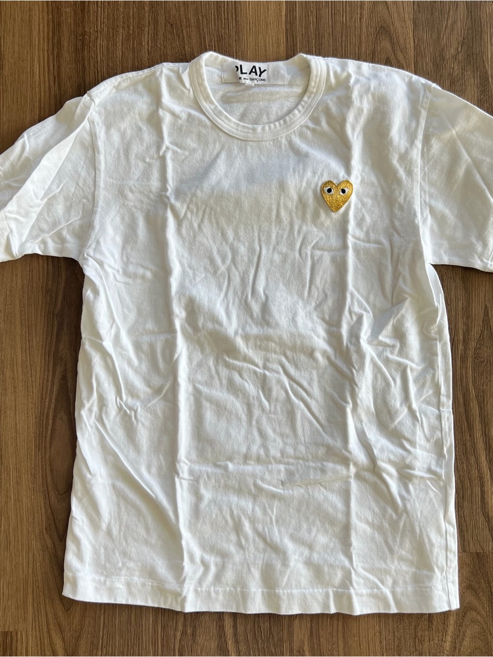 Comme des Garcons PLAY White Tee with Gold Heart Patch
